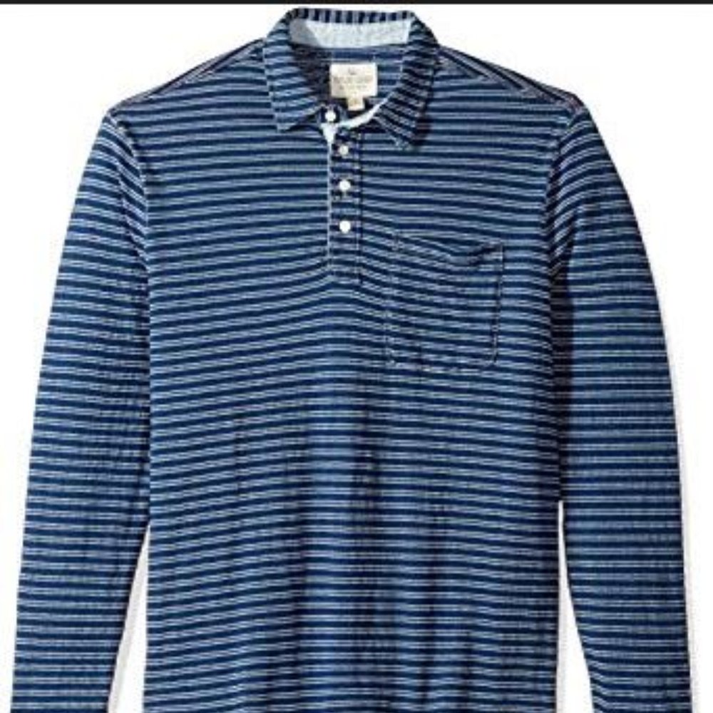 True Grit Tribal Stripe Long Sleeve Polo Blue S